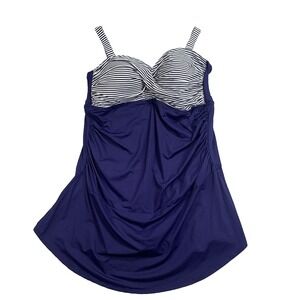 Anne Cole One Piece Swimsuit Dress Women 24W Navy White Stripe Adjustable Straps